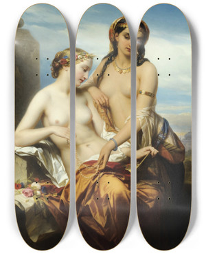 Triptych art skateboard deck of Nicaise De Keyser Lorient Et Loccident by Nicaise De Keyser (1813-1887)