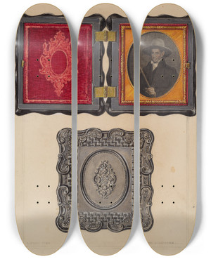 Triptych art skateboard deck of Robert Schuerer Daguerreotype Case by Robert Schuerer