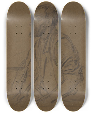 Triptych art skateboard deck of Alphonse Legros Study Of A Workman by Alphonse Legros (1837-1911)
