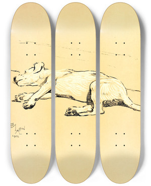 Triptych art skateboard deck of Cecil Charles Windsor Aldin A Dog Day Pl 08 by Cecil Charles Windsor Aldin (1870-1935)