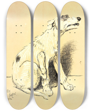 Triptych art skateboard deck of Cecil Charles Windsor Aldin A Dog Day Pl 19 by Cecil Charles Windsor Aldin (1870-1935)