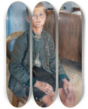 Triptych art skateboard deck of Josef Engelhart Der Michel by Josef Engelhart (1864-1941)