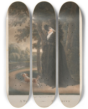 Triptych art skateboard deck of John Raphael Smith A Widow Une Veuve by John Raphael Smith (1752-1812)