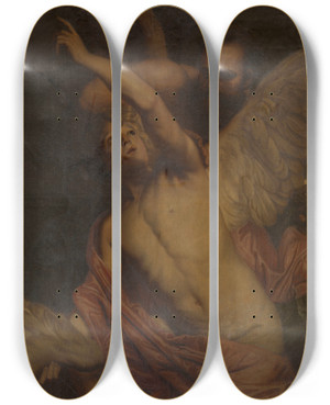 Triptych art skateboard deck of Pieter Thijs Icarus And Daedalus by Pieter Thijs (1624-1677)