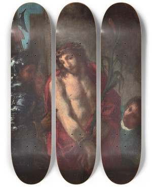 Triptych art skateboard deck of Eugne Delacroix Ecce Homo by Eugene Delacroix (1798-1863)