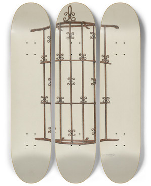 Triptych art skateboard deck of William Kieckhofel Iron Grille At Window by William Kieckhofel (20-)