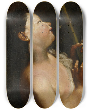 Triptych art skateboard deck of Giuseppe Maria Crespi The Young John The Baptist by Giuseppe Maria Crespi (1665-1747)