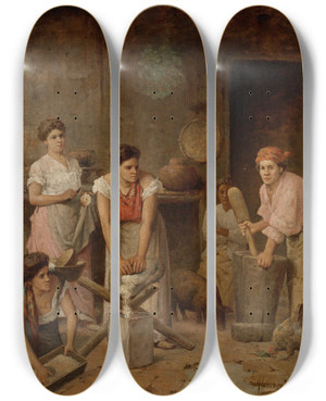 Triptych art skateboard deck of Antonio Herrera Toro Untitled Cocina Criolla by Antonio Herrera Toro (1857-1914)