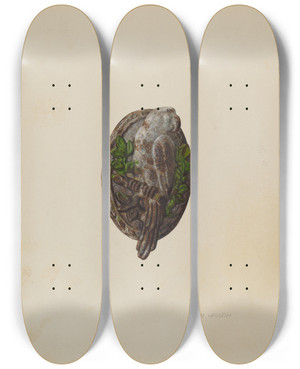 Triptych art skateboard deck of Ben Lassen Door Knocker_2 by Ben Lassen