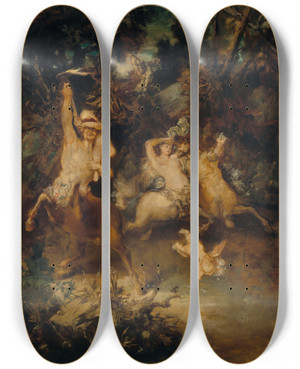Triptych art skateboard deck of Hans Makart Centaurs In The Forest by Hans Makart (1840-1884)