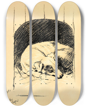 Triptych art skateboard deck of Cecil Charles Windsor Aldin A Dog Day Pl 28 by Cecil Charles Windsor Aldin (1870-1935)