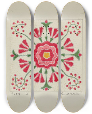 Triptych art skateboard deck of Ruth M Barnes Applique Quilt_2 by Ruth M Barnes