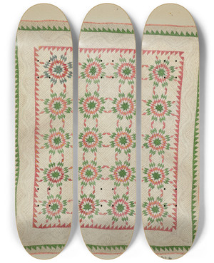 Triptych art skateboard deck of Charlotte Winter Patchwork Quilt_1 by Charlotte Winter (20-)