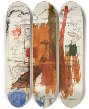 Triptych art skateboard deck of Henry Ericsson Outline by Henry Ericsson (1898-1933)