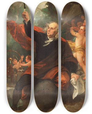 Triptych art skateboard deck of Benjamin West Benjamin Franklin Drawing Electricity From The Sky by Benjamin West (1738-1820)