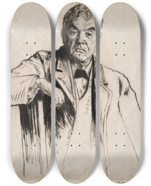 Triptych art skateboard deck of Francis Dodd Lord Fisher by Francis Dodd (1874-1949)