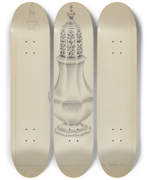 Triptych art skateboard deck of Amelia Tuccio Silver Salt Cellar_1 by Amelia Tuccio (20-)