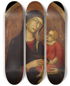 Triptych art skateboard deck of Simone Martini Madonna With Chid by Simone Martini (1284-1344)