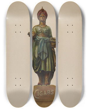 Triptych art skateboard deck of Walter Hochstrasser Cigar Store Figure_1 by Walter Hochstrasser (20-)