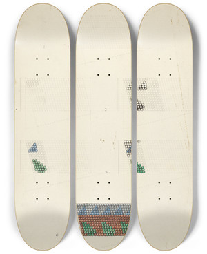Triptych art skateboard deck of Roy Caswell Technique Demonstration by Roy Caswell