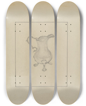 Triptych art skateboard deck of Isidore Steinberg Silver Cream Pitcher by Isidore Steinberg (20-)