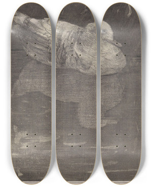Triptych art skateboard deck of Theo Van Hoytema Drijvende Eend by Theo Van Hoytema (1863-1917)