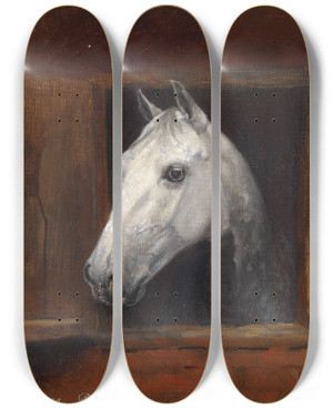 Triptych art skateboard deck of Caspar Von Reth Portrait Eines Schimmels by Caspar Von Reth (1850-1913)