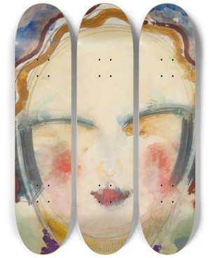 Triptych art skateboard deck of Gustaw Gwozdecki Head_4 by Gustaw Gwozdecki (1880-1935)