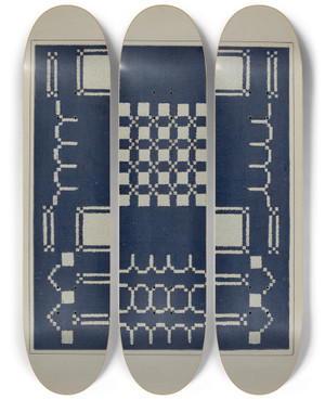 Triptych art skateboard deck of Ruth M Barnes Coverlet Section_2 by Ruth M Barnes