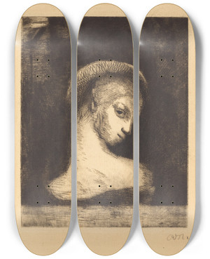 Triptych art skateboard deck of Odilon Redon Perversite Perversity by Odilon Redon (1840-1916)
