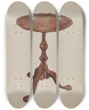Triptych art skateboard deck of A Zaidenberg Tripod Table by A Zaidenberg