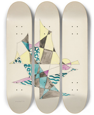 Triptych art skateboard deck of David Kakabadz Abstraction Based On Sailsi by David Kakabadze (1889-1952)