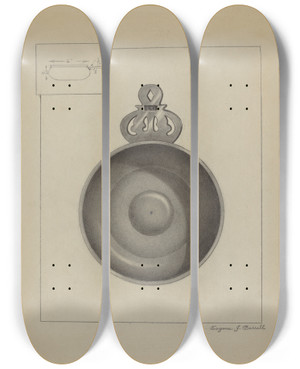 Triptych art skateboard deck of Eugene Barrell Pewter Porringer_2 by Eugene Barrell
