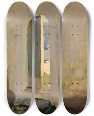 Triptych art skateboard deck of John Singer Sargent Open Doorway Morocco by John Singer Sargent (1856-1925)