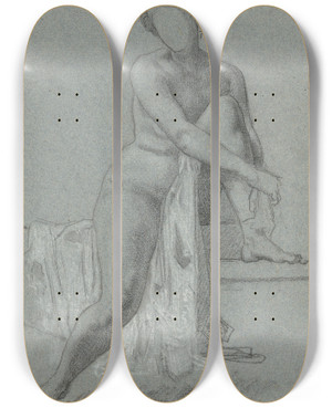 Triptych art skateboard deck of William P Babcock Seated Nude by William P Babcock (1826-1899)