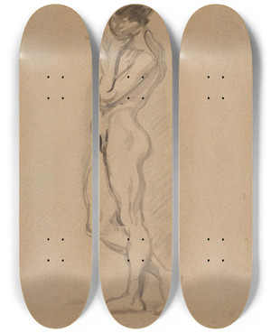 Triptych art skateboard deck of Zygmunt Waliszewski Nude Standing Sideways by Zygmunt Waliszewski (1897-1936)
