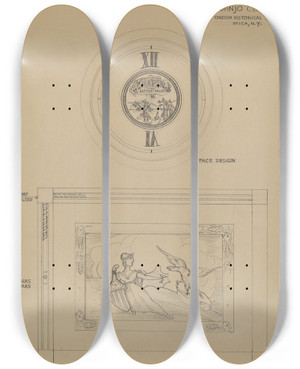 Triptych art skateboard deck of Emilio Zito Banjo Clock by Emilio Zito