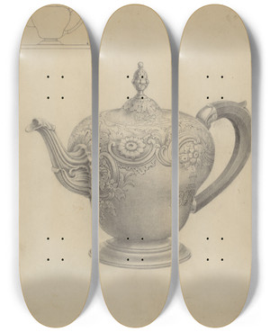 Triptych art skateboard deck of American 20Th Century Silver Teapot_2 by American 20Th Century