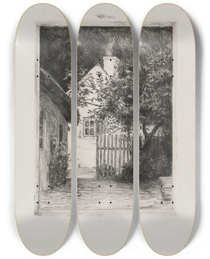 Triptych art skateboard deck of Carl Bloch The Two Houses And The Fruit Tree by Carl Bloch (1834-1890)