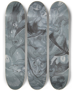 Triptych art skateboard deck of Stanisaw Ignacy Witkiewicz Castor And Pollux Gemini by Stanislaw Ignacy Witkiewicz (1885-1939)