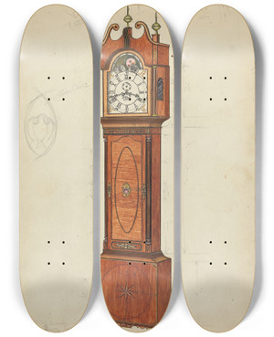 Triptych art skateboard deck of John Dieterich Tall Clock by John Dieterich