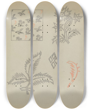 Triptych art skateboard deck of Suzanne Roy Textile by Suzanne Roy