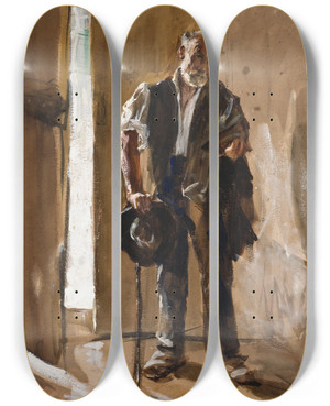 Triptych art skateboard deck of Ernst Josephson Spanish Beggar by Ernst Josephson (1851-1906)