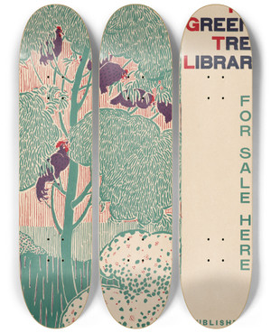 Triptych art skateboard deck of Henry Mccarter The Green Tree Library by Henry Mccarter (1864-1942)