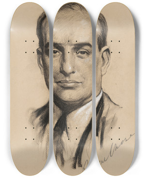 Triptych art skateboard deck of Samuel Johnson Woolf Robert Moses by Samuel Johnson Woolf (1880-1948)