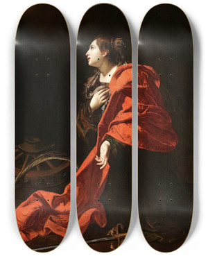 Triptych art skateboard deck of Bartolomeo Cavarozzi Saint Catherine by Bartolomeo Cavarozzi (1587-1625)