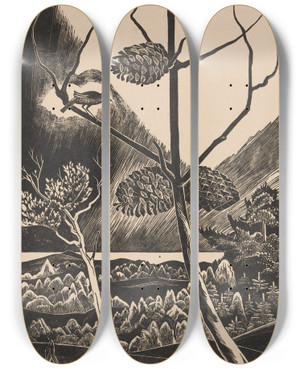 Triptych art skateboard deck of Bernard Essers Dennentak by Bernard Essers (1893-1945)