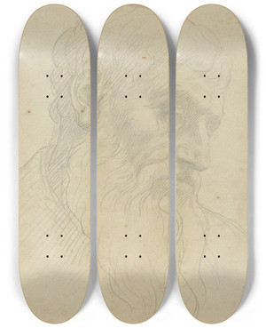 Triptych art skateboard deck of Alphonse Legros Study Of A Head_1 by Alphonse Legros (1837-1911)