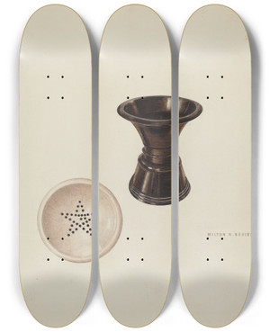 Triptych art skateboard deck of Milton Bevier Sand Blotter by Milton Bevier