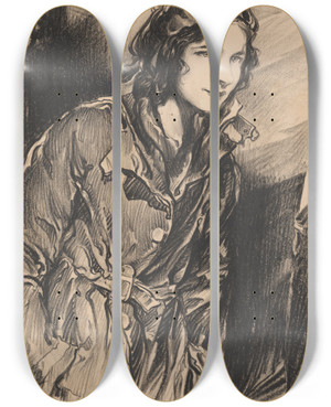 Triptych art skateboard deck of Eric Pape Helen Hayes by Eric Pape (1870-1938)